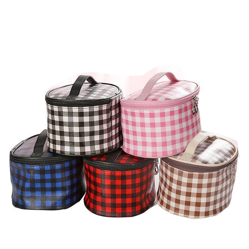 Plaid Pattern Cosmetic Bag Travel Toiletry Makeup Storage Organizer