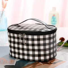 Plaid Pattern Cosmetic Bag Travel Toiletry Makeup Storage Organizer