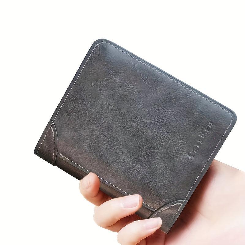 Men's Leather Short Wallet Trifold With Zipper & Coin Purse Large Capacity