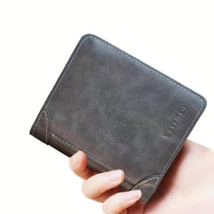 Men's Leather Short Wallet Trifold With Zipper & Coin Purse Large Capacity