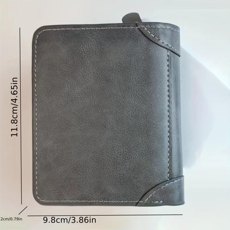 Men's Leather Short Wallet Trifold With Zipper & Coin Purse Large Capacity