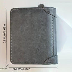 Men's Leather Short Wallet Trifold With Zipper & Coin Purse Large Capacity