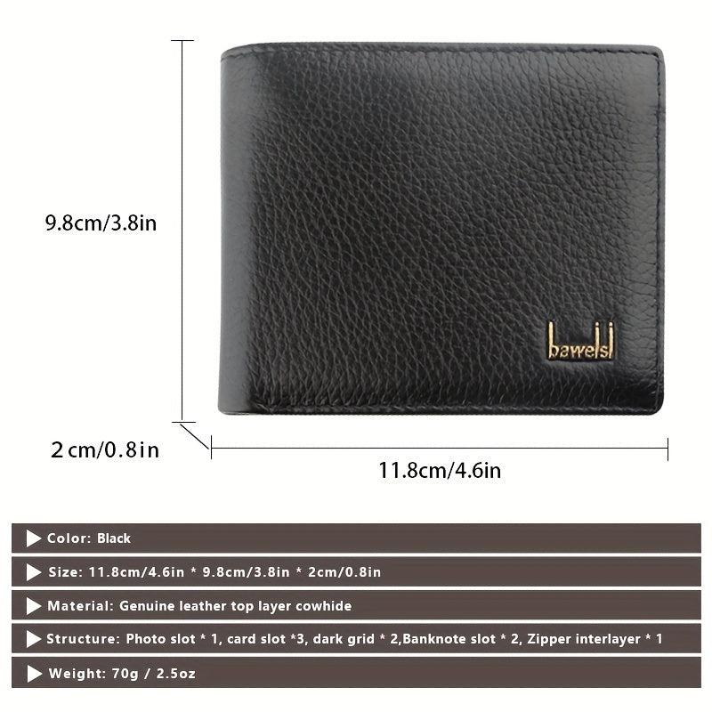 Men's Short Cowhide Business Leather Wallet