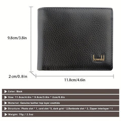 Men's Short Cowhide Business Leather Wallet