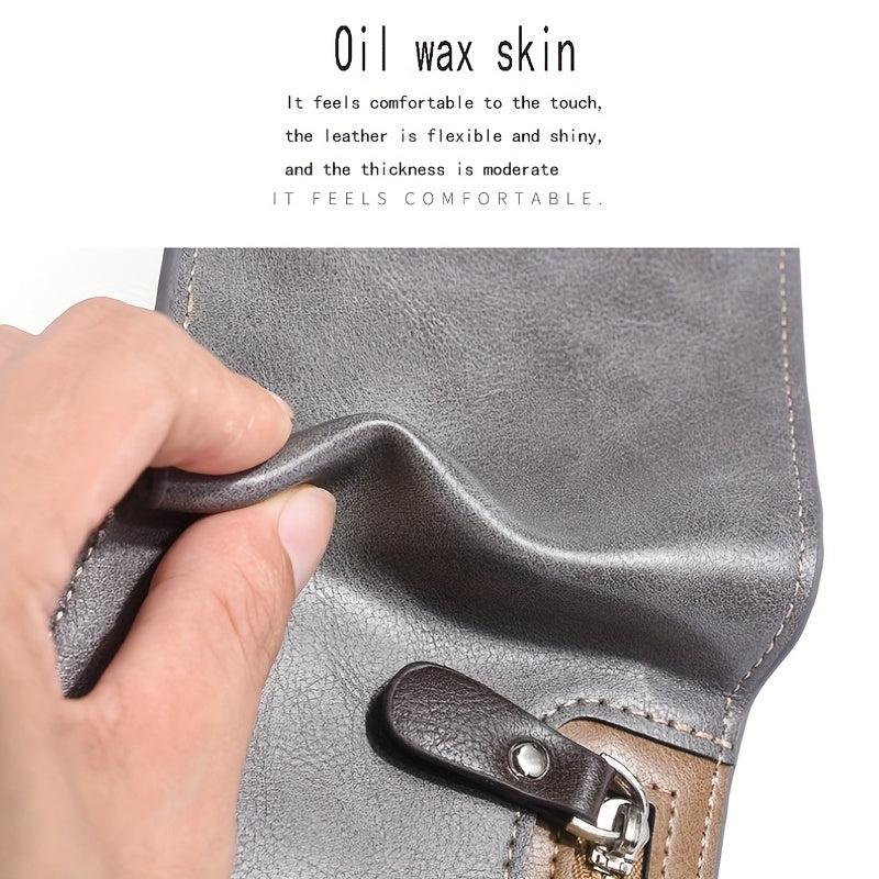 Men's Oil Wax Leather Short Wallet Coin Purse Multifunctional Money C