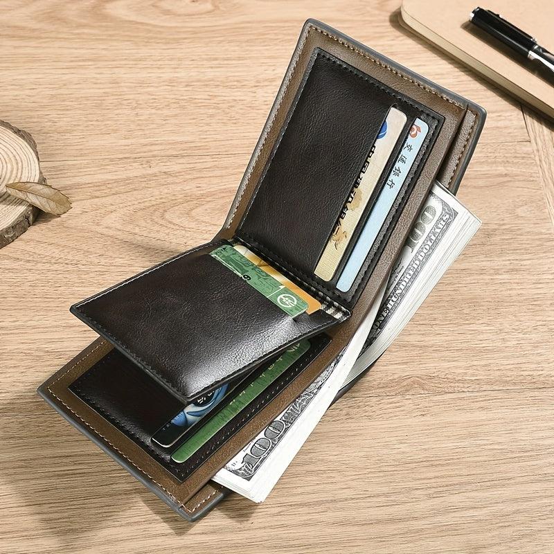 Men's Oil Wax Leather Short Wallet Coin Purse Multifunctional Money C