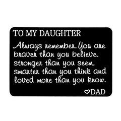 Engraved Love Message Card Wallet Insert for Son Daughter