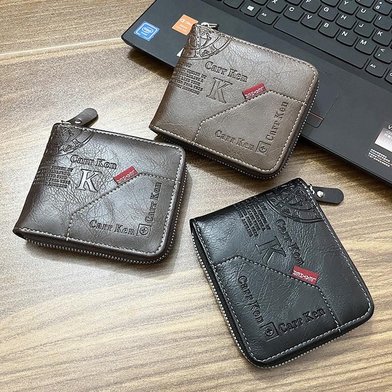 Pattern Zipper Card Holder Short Wallet Leather Large Capacity