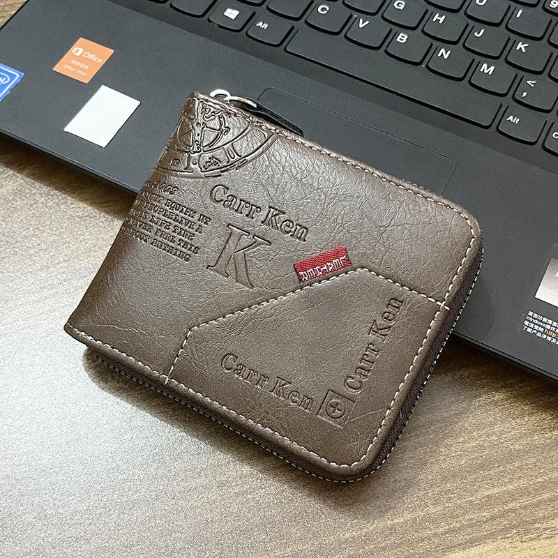 Pattern Zipper Card Holder Short Wallet Leather Large Capacity