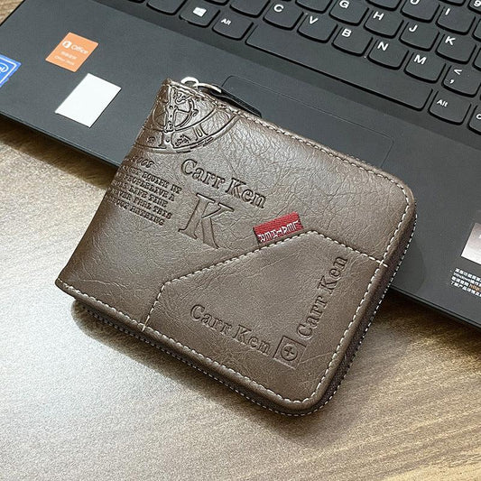 Pattern Zipper Card Holder Short Wallet Leather Large Capacity