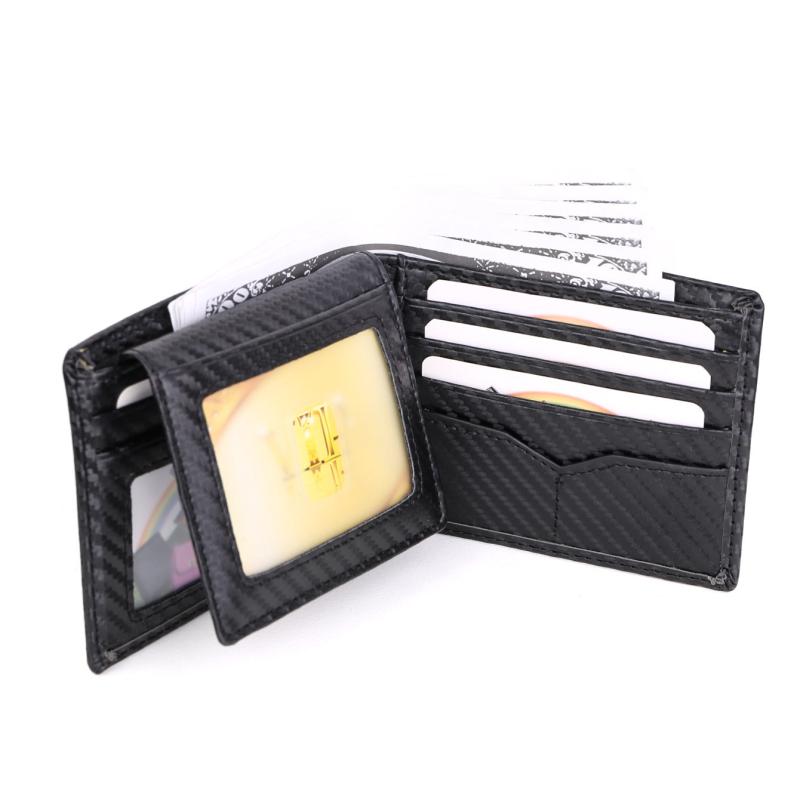 Carbon Fiber Travel Slim Wallet 12 Slots RFID Blocking Bifold Wallet Black/Brown