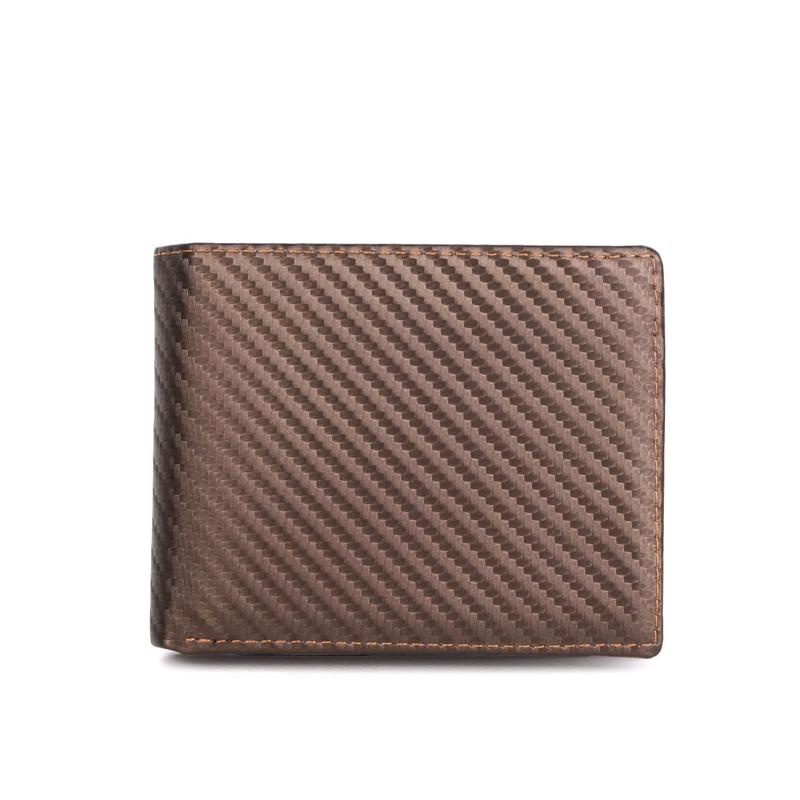 Carbon Fiber Travel Slim Wallet 12 Slots RFID Blocking Bifold Wallet Black/Brown