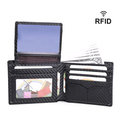 Carbon Fiber Travel Slim Wallet 12 Slots RFID Blocking Bifold Wallet Black/Brown