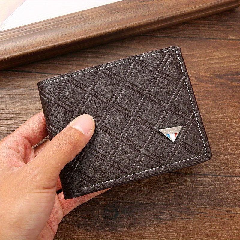 Men's Casual PU Leather Short Wallet Plaid Card Soft Leather Wallet
