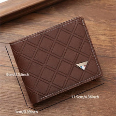 Men's Casual PU Leather Short Wallet Plaid Card Soft Leather Wallet