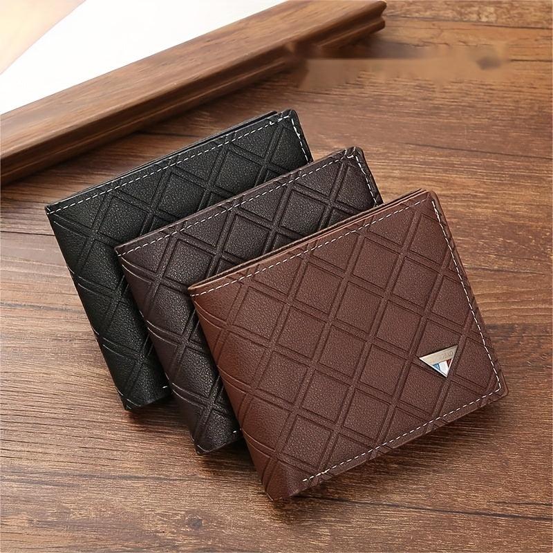 Men's Casual PU Leather Short Wallet Plaid Card Soft Leather Wallet