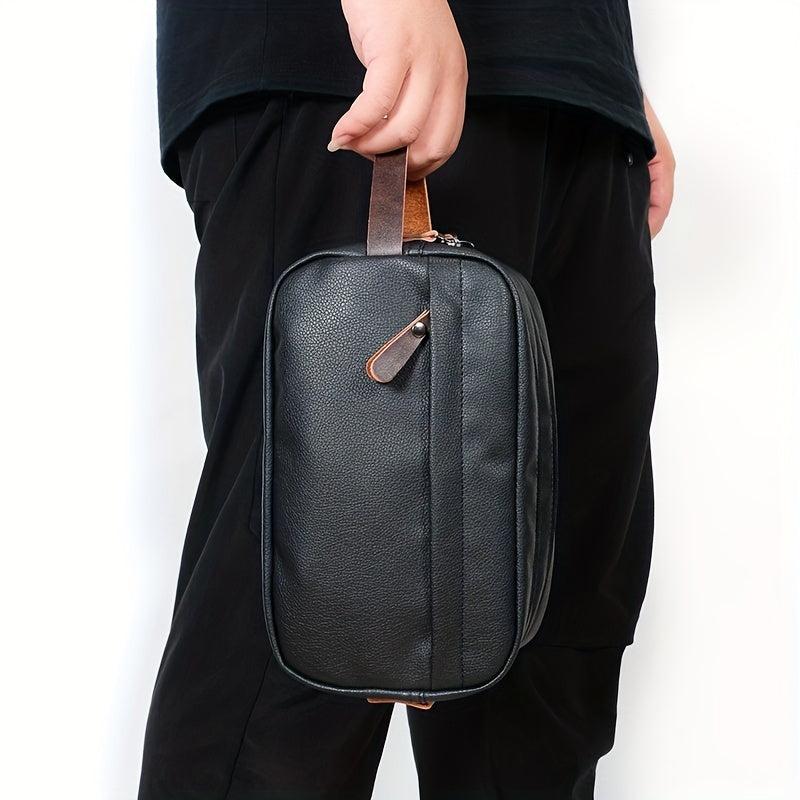 Men's Travel PU Leather Toiletry Bag Waterproof Handbag