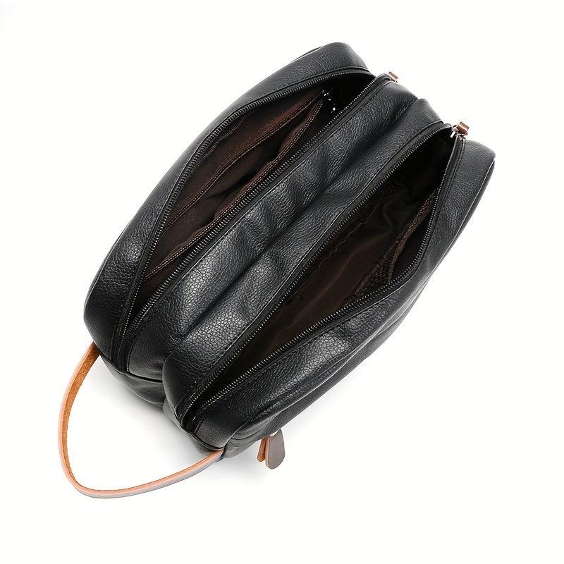 Men's Travel PU Leather Toiletry Bag Waterproof Handbag