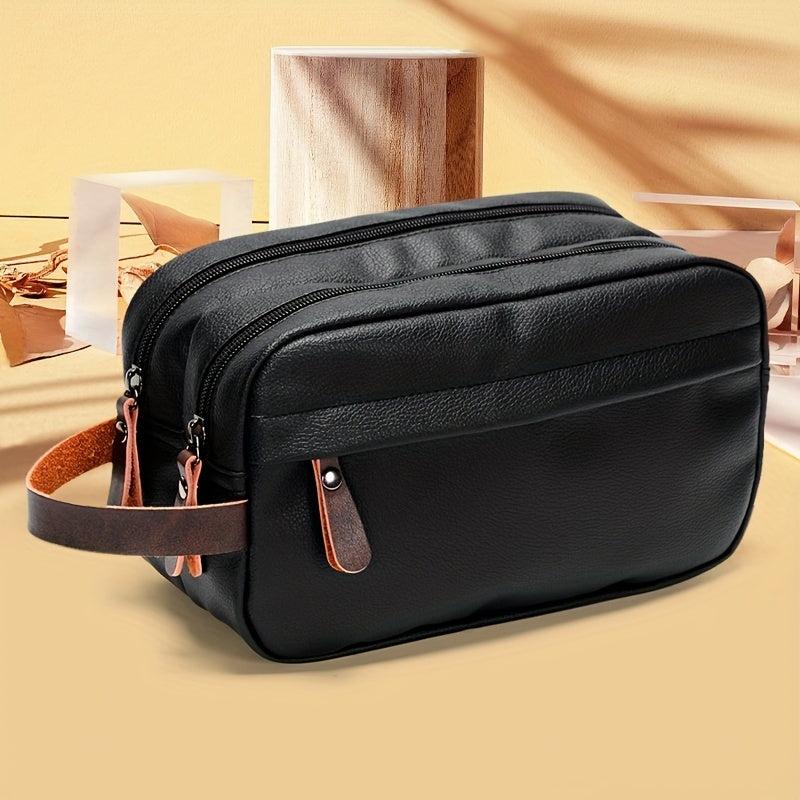 Men's Travel PU Leather Toiletry Bag Waterproof Handbag