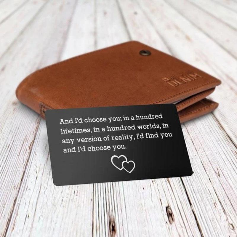 Engraved Love Message Card Wallet Insert for Husband Boyfriend