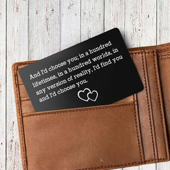 Engraved Love Message Card Wallet Insert for Husband Boyfriend