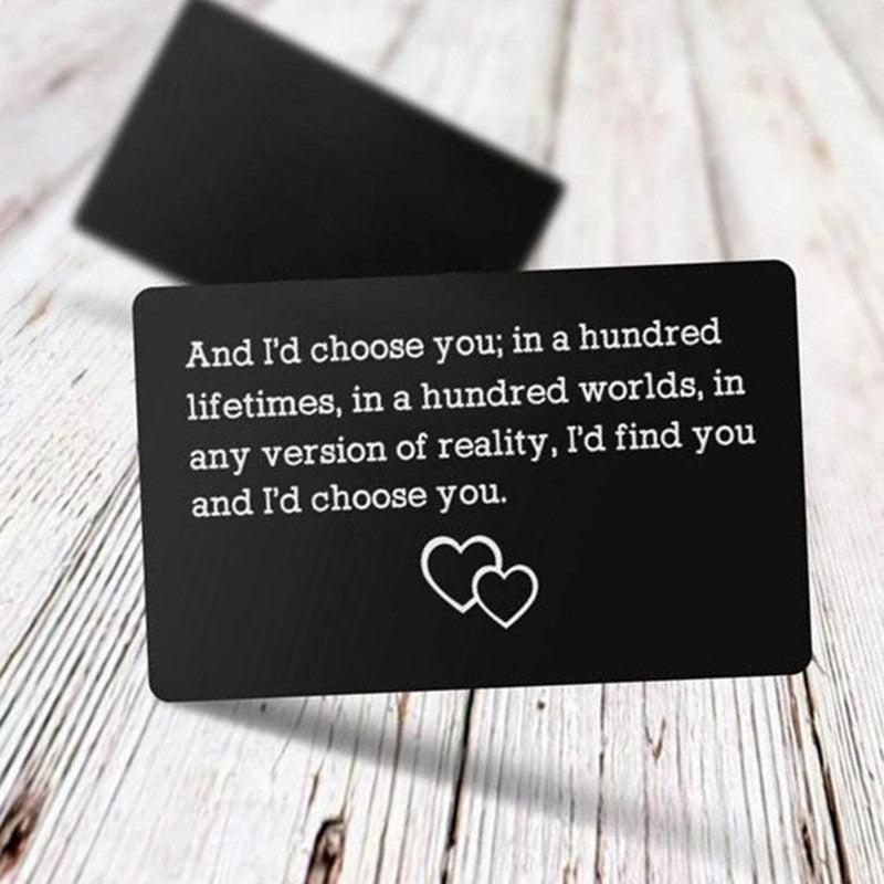 Engraved Love Message Card Wallet Insert for Husband Boyfriend