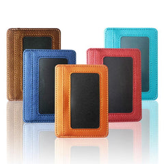 Solid PU Leather Card Holder Retro Credit Bus Card Holder