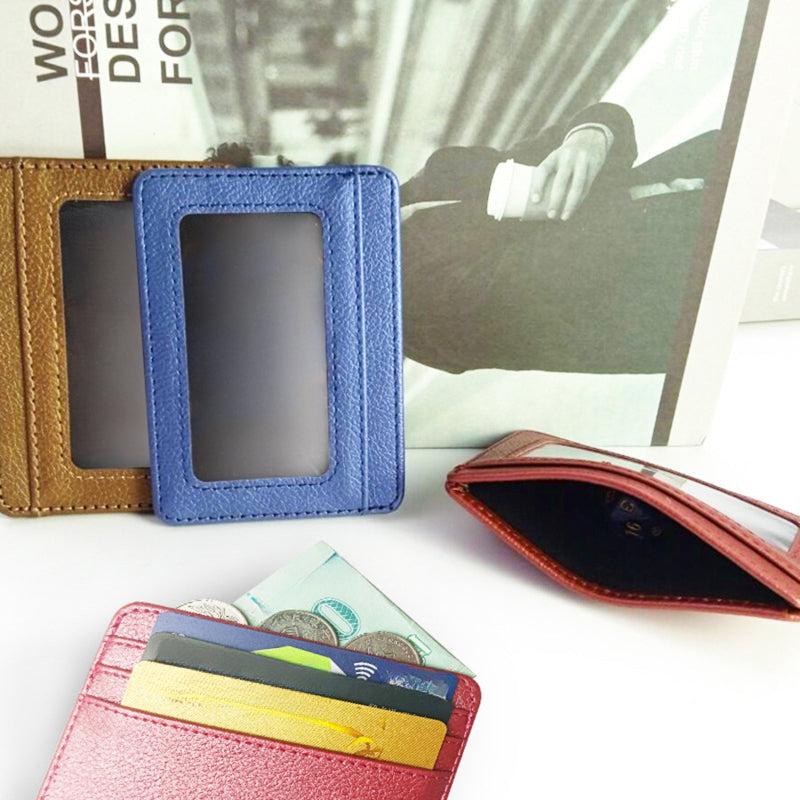 Solid PU Leather Card Holder Retro Credit Bus Card Holder