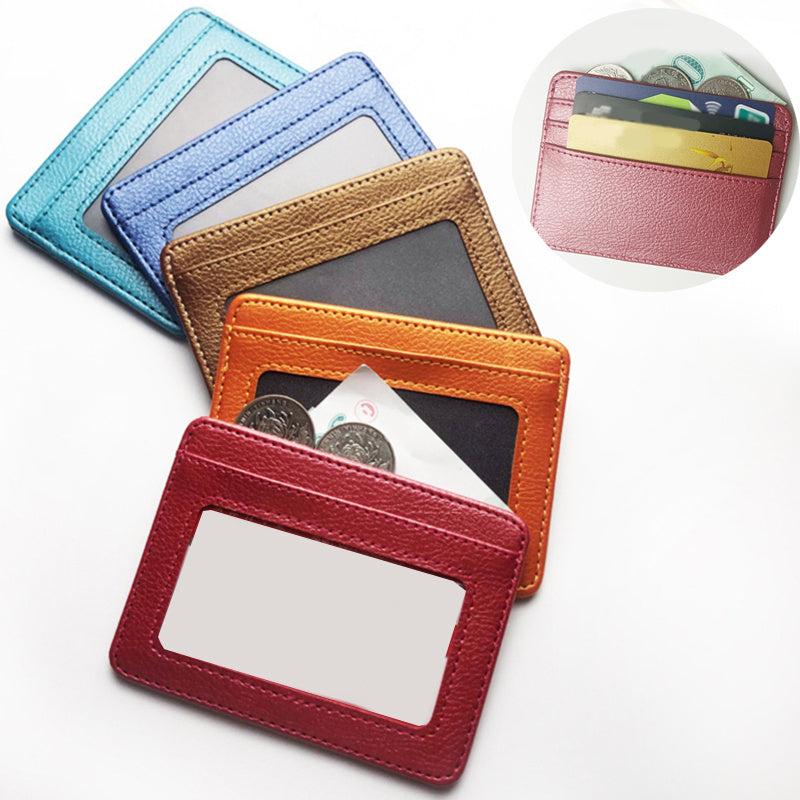 Solid PU Leather Card Holder Retro Credit Bus Card Holder
