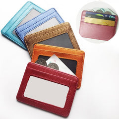 Solid PU Leather Card Holder Retro Credit Bus Card Holder