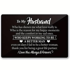 Engraved Aluminum Wallet Insert Card - Love Note Gift for Husband