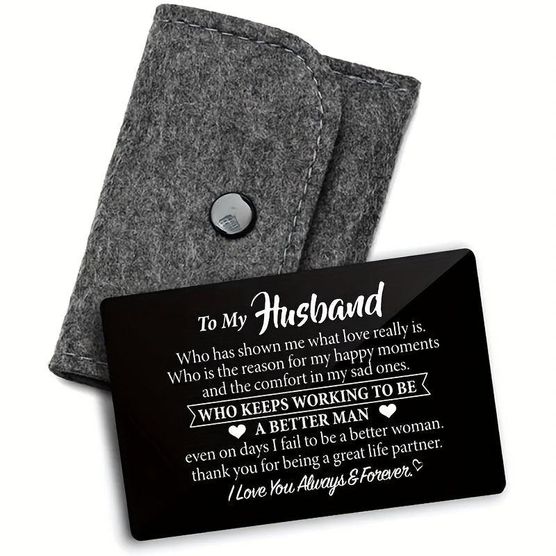 Engraved Aluminum Wallet Insert Card - Love Note Gift for Husband