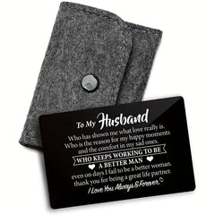 Engraved Aluminum Wallet Insert Card - Love Note Gift for Husband