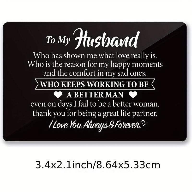 Engraved Aluminum Wallet Insert Card - Love Note Gift for Husband