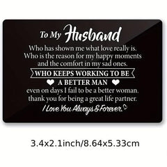 Engraved Aluminum Wallet Insert Card - Love Note Gift for Husband