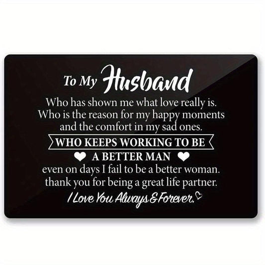 Engraved Aluminum Wallet Insert Card - Love Note Gift for Husband