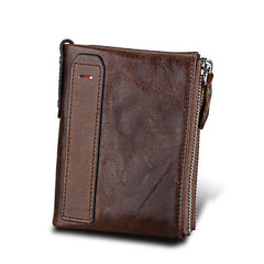 Men's Vintage Bifold Wallet with 2 Zipper Pockets