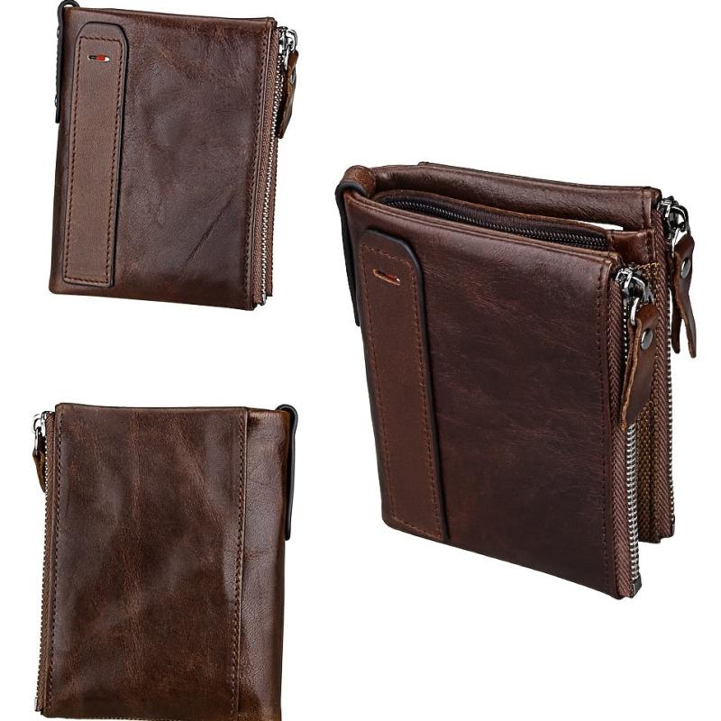 Men's Vintage Bifold Wallet with 2 Zipper Pockets