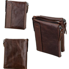 Men's Vintage Bifold Wallet with 2 Zipper Pockets