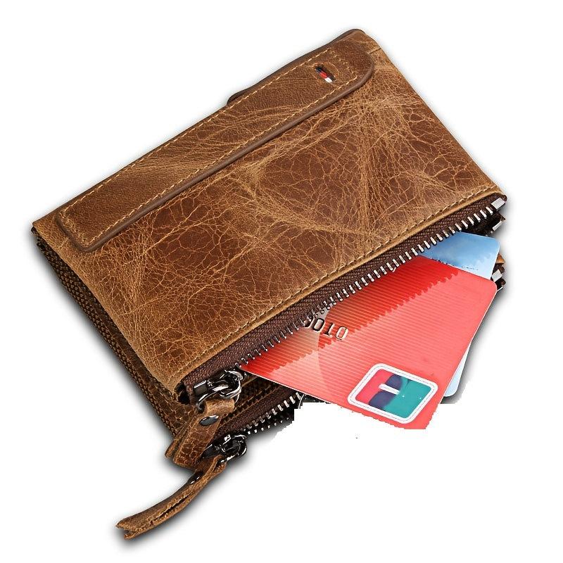 Men's Vintage Bifold Wallet with 2 Zipper Pockets