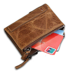 Men's Vintage Bifold Wallet with 2 Zipper Pockets