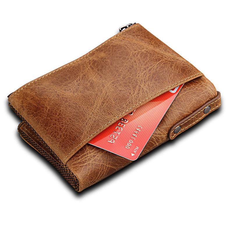 Men's Vintage Bifold Wallet with 2 Zipper Pockets