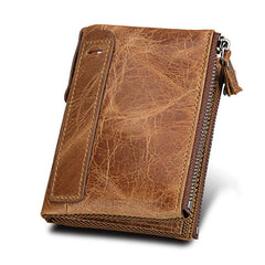 Men's Vintage Bifold Wallet with 2 Zipper Pockets