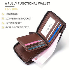 Men's Leather Wallet Zipper Small card Zipper Bag