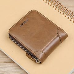 Men's Leather Wallet Zipper Small card Zipper Bag
