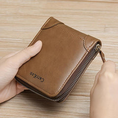 Men's Leather Wallet Zipper Small card Zipper Bag