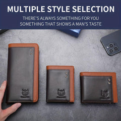 BULLCAPTAIN Leather Zipper Handbag Business Clutch Bag RFID Wallet Men's