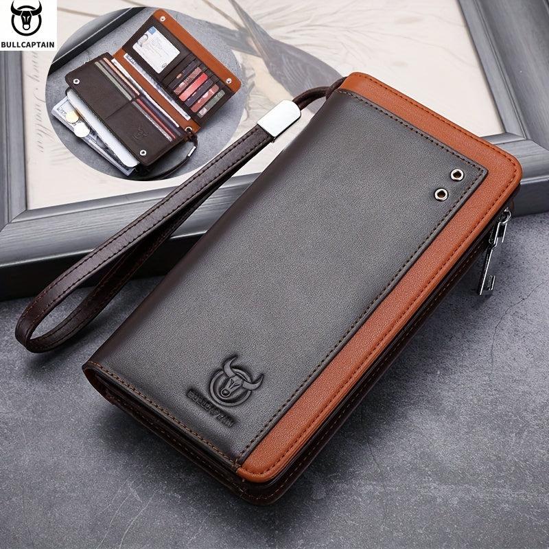 BULLCAPTAIN Leather Zipper Handbag Business Clutch Bag RFID Wallet Men's