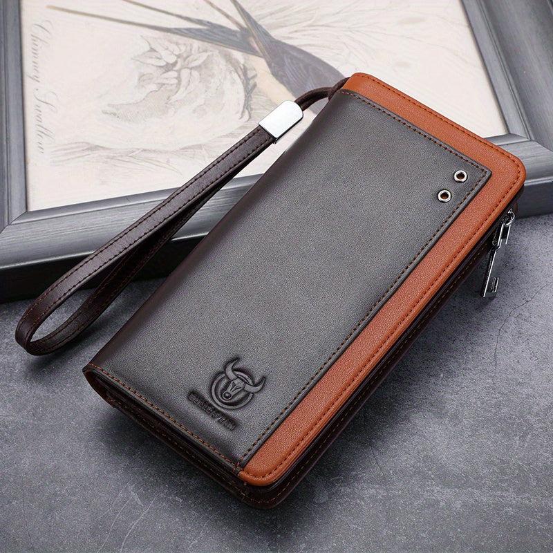 BULLCAPTAIN Leather Zipper Handbag Business Clutch Bag RFID Wallet Men's