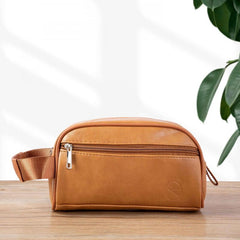 Men's Leather Toiletry Bag/Dopp Kit for Travel